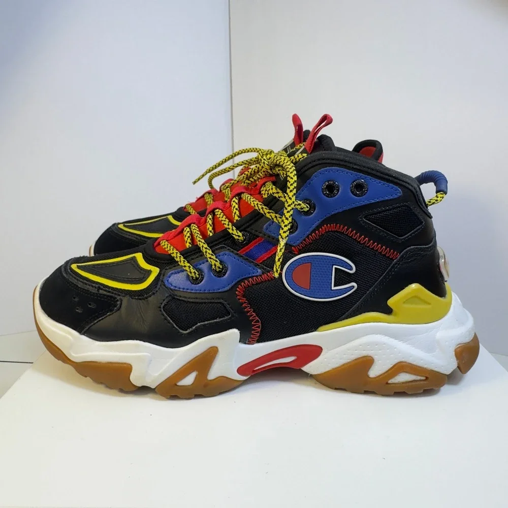 Champion Tank High Top Sneaker Mens 10 Black Multi Color Chunky Streetwear Shoe